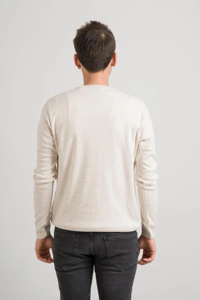 Regular Fit V Yaka Pamuklu Basic Erkek Triko Kazak - Resim 7