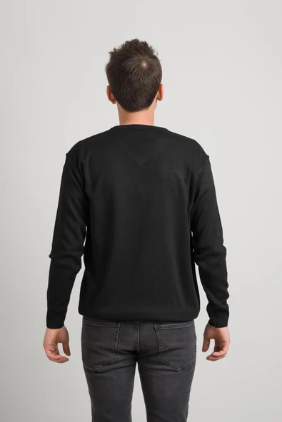 Regular Fit V Yaka Pamuklu Basic Erkek Triko Kazak - Resim 12