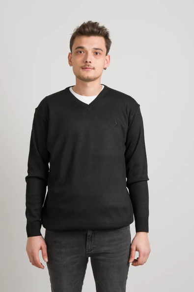 Regular Fit V Yaka Pamuklu Basic Erkek Triko Kazak - Resim 10