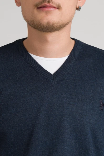 Regular Fit V Yaka Pamuklu Basic Erkek Triko Kazak - Resim 4