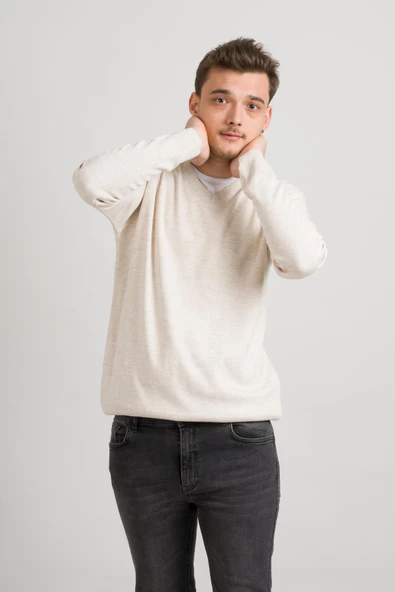Regular Fit V Yaka Pamuklu Basic Erkek Triko Kazak - Resim 5