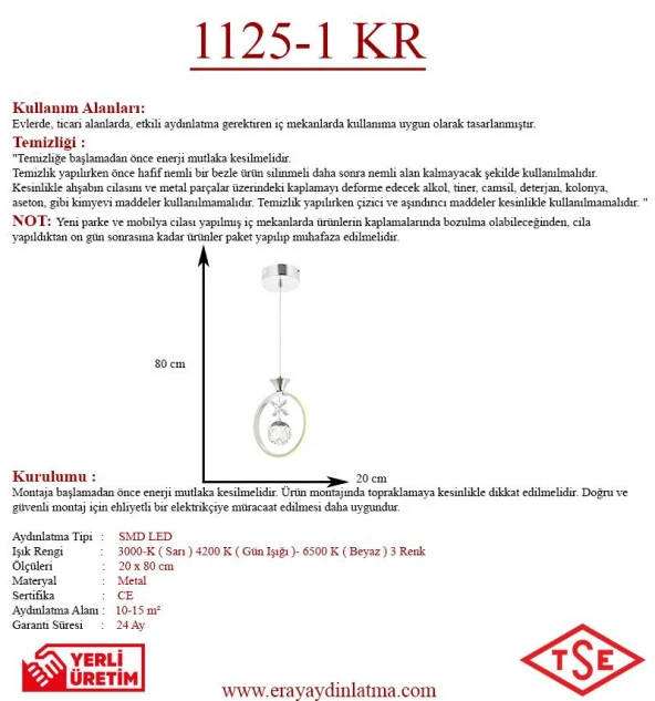Eray Aydınlatma 1125-1 Krom Led Avize - Resim 3