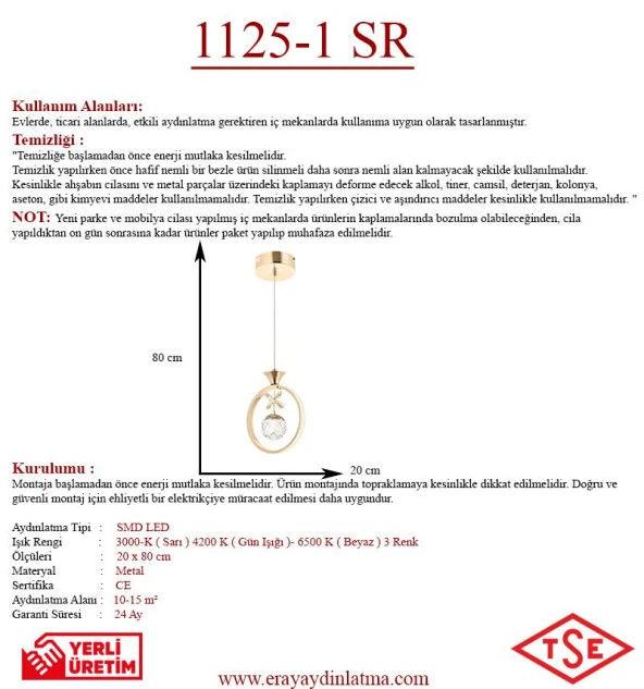 Eray Aydınlatma 1125-1 Gold Led Avize - Resim 3