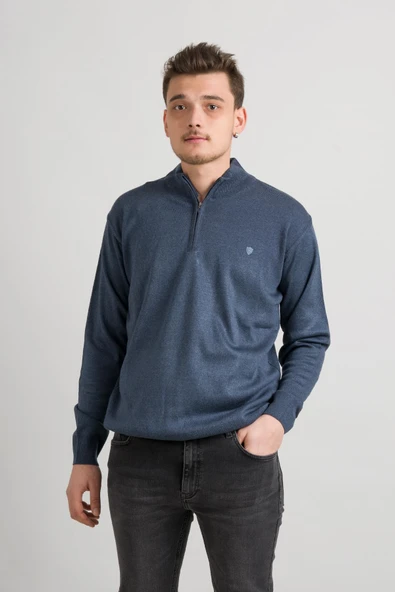 Regular Fit Yarım Balıkçı Fermuarlı Akrilik Viskon Karışımlı Erkek Triko Kazak ürün görseli 1