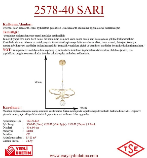 Eray Aydınlatma 2578-40 SR Led Gold Avize - Resim 3