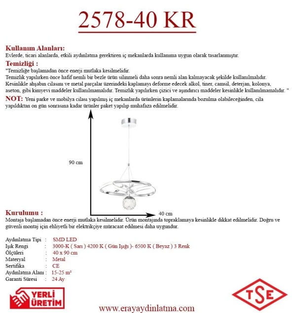 Eray Aydınlatma 2578-40 Krom Led Avize - Resim 3