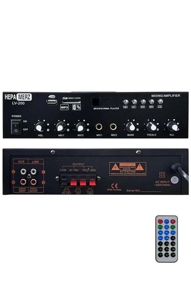 Hepa Merz LV-200 100V Trafolu ve 4-16 Ohm Mixer Amfi 200W Anfi Bluetooth Usb ürün görseli 1