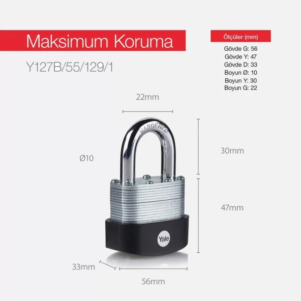 55 mm Lamine Asma Kilit Çift Bilyeli Kilitleme - Resim 2