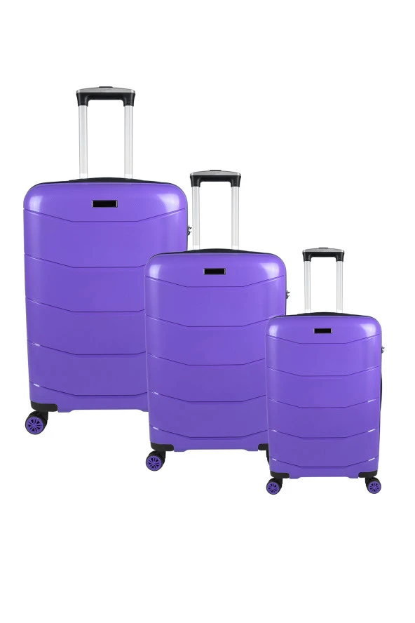 Bagacar Ultra Hafif Kırılmaz Silikon 3lü Set Valiz Mor+ETİKET HEDİYELİ! ürün görseli 1