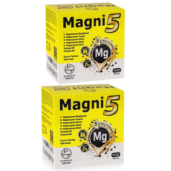 Magnezyum 5 Etkili Form 6 Aylık 180 Kapsül B6 D3 Vitamini Magni5 Bisglisinat Taurat Sitrat Malat Oksit 2Li ürün görseli 1