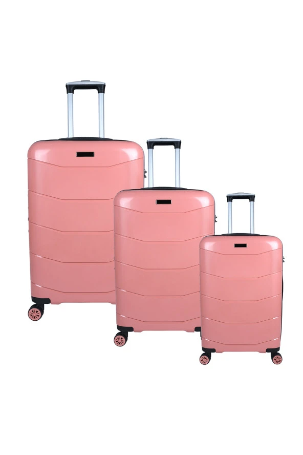 Bagacar Ultra Hafif Kırılmaz Silikon 3lü Set Valiz Pembe+ETİKET HEDİYELİ! ürün görseli 1