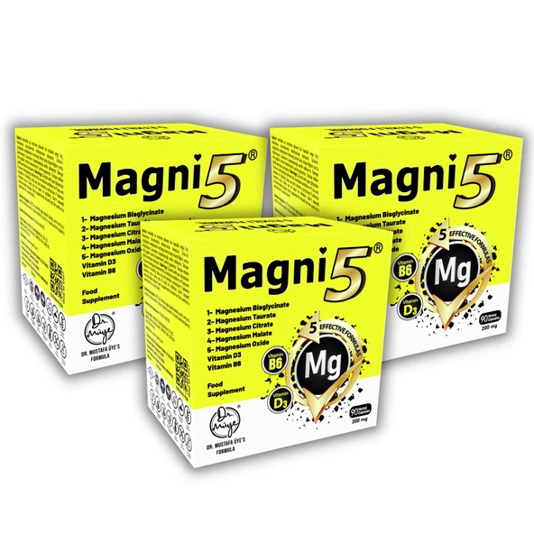 Magnezyum 5 Etkili Form 9 Aylık 270 Kapsül B6 D3 Vitamin Magni5 Bisglisinat Taurat Sitrat Malat 3'lü ürün görseli 1