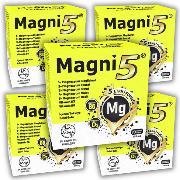 Magnezyum 5 Etkili Form 450 Kapsül B6 D3 Vit Magni5 Bisglisinat Taurat Sitrat Malat 5'Li Aile Seti ürün görseli 1