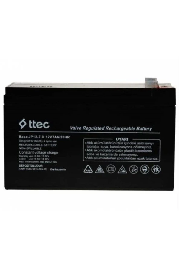 Ttec 12v 7ah-20hr Bakımsız Kuru Akü 2kg Ups Uyumlu ürün görseli 1