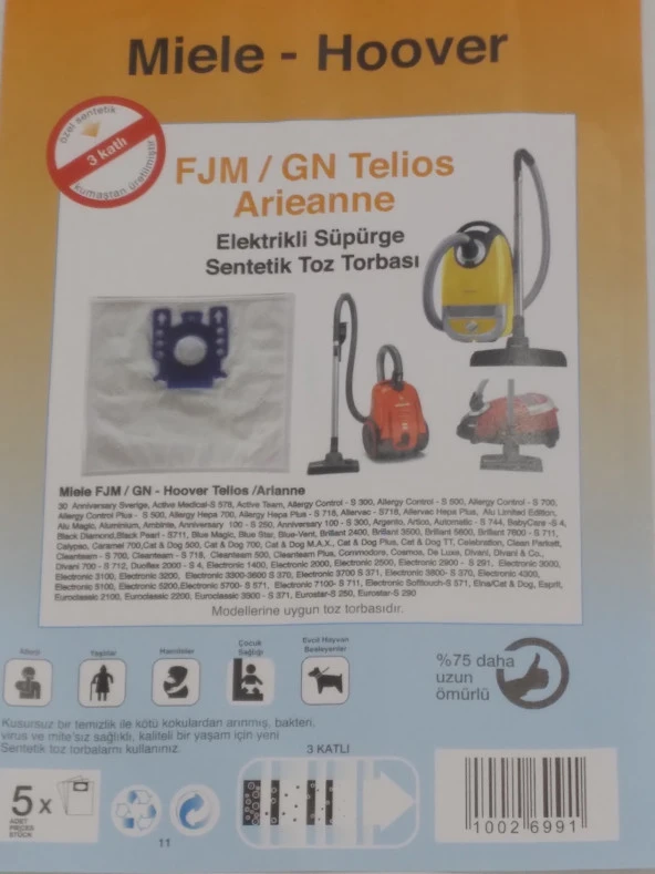 MİELE HOOVER SENTETİK (3 PAKET 15 ADET ) - Resim 2