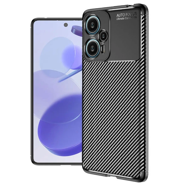 Vendas Xiaomi Poco F5 Uyumlu Kılıf Deep Dizayn Auto Focus Tasarım Karbon Görünümlü Kapak ürün görseli 1