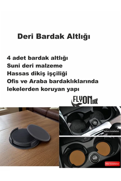 Deri Bardak Altlığı 4 Adet Bardak Altlığı Yuvarlak Tasarım Ofiste Evde Masanızı Tamamlayıcı Bardak ürün görseli 1