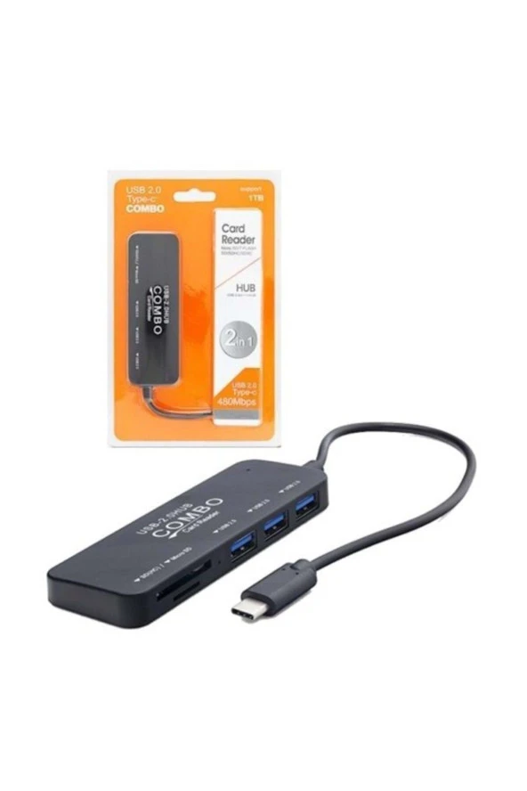 Hadron HD192 2in1 USB 2.0 Hub + Kart Okuyucu ürün görseli 1