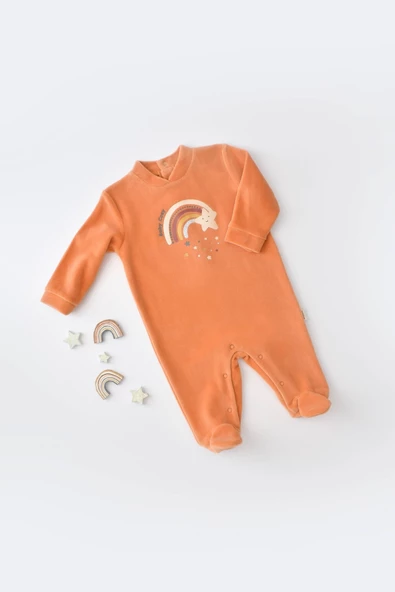 Bebek Star Kadife Ayaklı Tulum, %80 Organik Pamuk & %20 Polyester, Bebek ve Yenidoğan Serisi - CSYK6003 ürün görseli 1