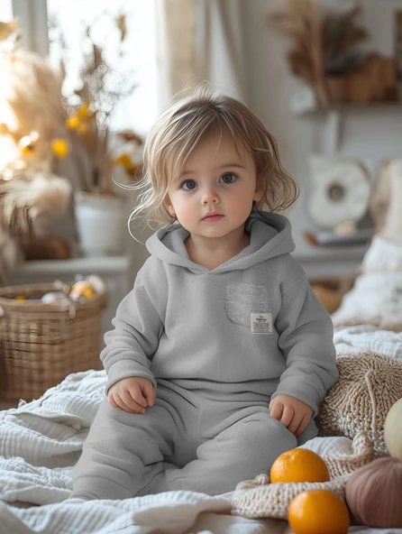 Bebek Kapüşonlu Sweatshirt ve Pantolon Seti, %100 Organik Pamuk, Bebek ve Yenidoğan Serisi - CSY8000 ürün görseli 1