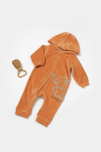 Bebek Kapüşonlu Fermuarlı Tulum, %80 Organik Pamuk & %20 Polyester, Bebek ve Yenidoğan Serisi - CSYK6044 ürün görseli 1