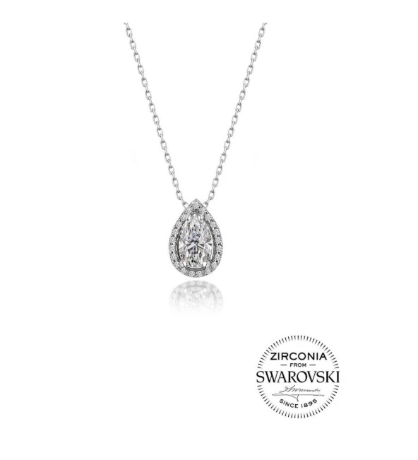 925 Ayar Gümüş Swarovski Taşlı Kadın Damla Model Kolye ürün görseli 1