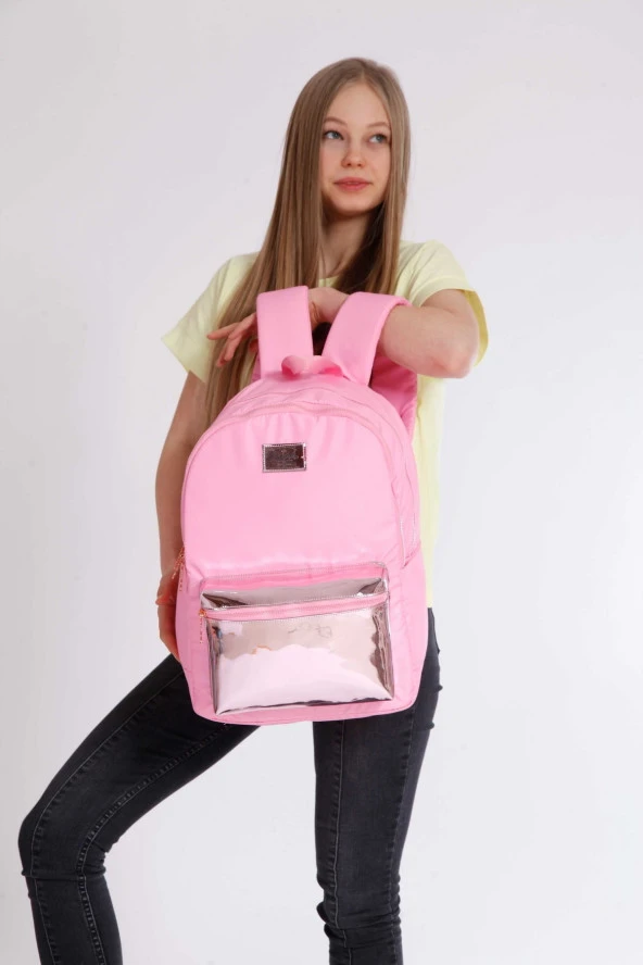 KAUKKO Bright Okul Çantası 41x26x18 Aynalı Pembe (k1345) ürün görseli 1