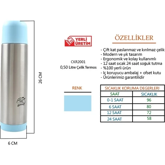 Cooker CKR2001 500 ml Çift Katlı Paslanmaz Çelik Termos - Resim 11