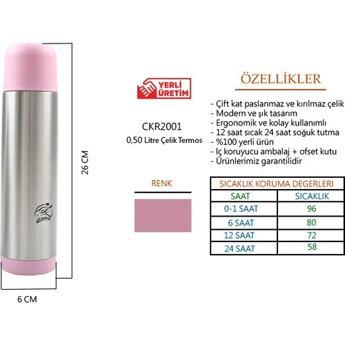 Cooker CKR2001 500 ml Çift Katlı Paslanmaz Çelik Termos - Resim 8