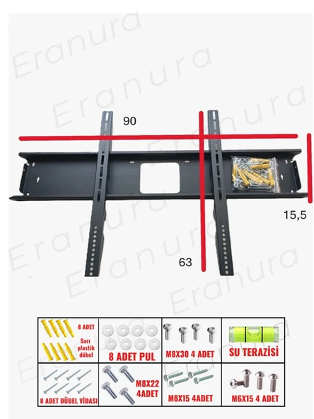 Regal 77 80 85 90 95 100" inç Tv ler için uyumlu Sabit Duvar Askı Aparatı ürün görseli 1
