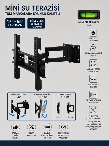 Sunny 30 32 40 42 43" 109 Ekran Hareketli Led Tv Askı Aparatı ürün görseli 1