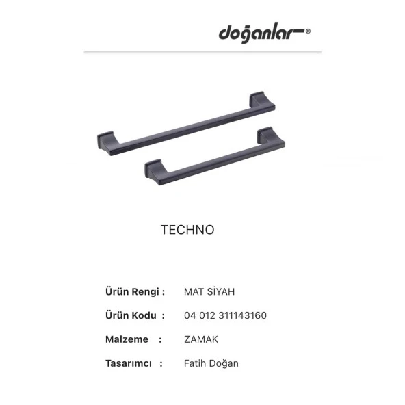 Doğanlar Techno 320 mm Mobilya Kulp Mat Siyah - Resim 2
