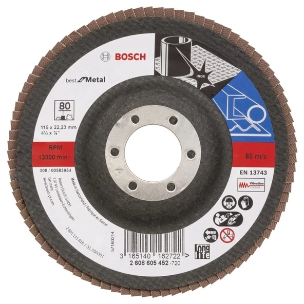 Bosch 115 mm 80 K Best For Metal Flap Zımpara Diski - 2608605452 ürün görseli 1