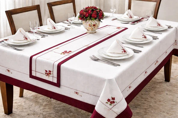 Maraş işi Green lıght Yemek Seti 10 parça krem/ BORDO ürün görseli 1