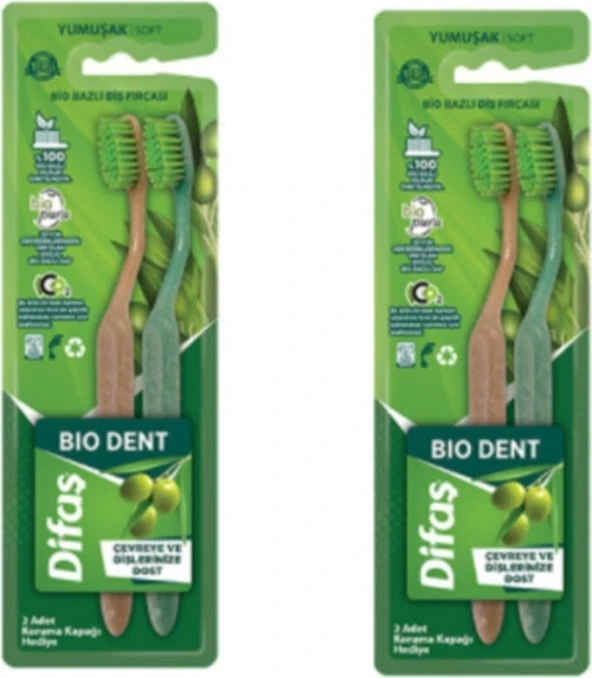 Difaş Bio Bazlı Diş Fırçası Bıo Dent Yumuşak Soft 2'li x 2 Adet ürün görseli 1