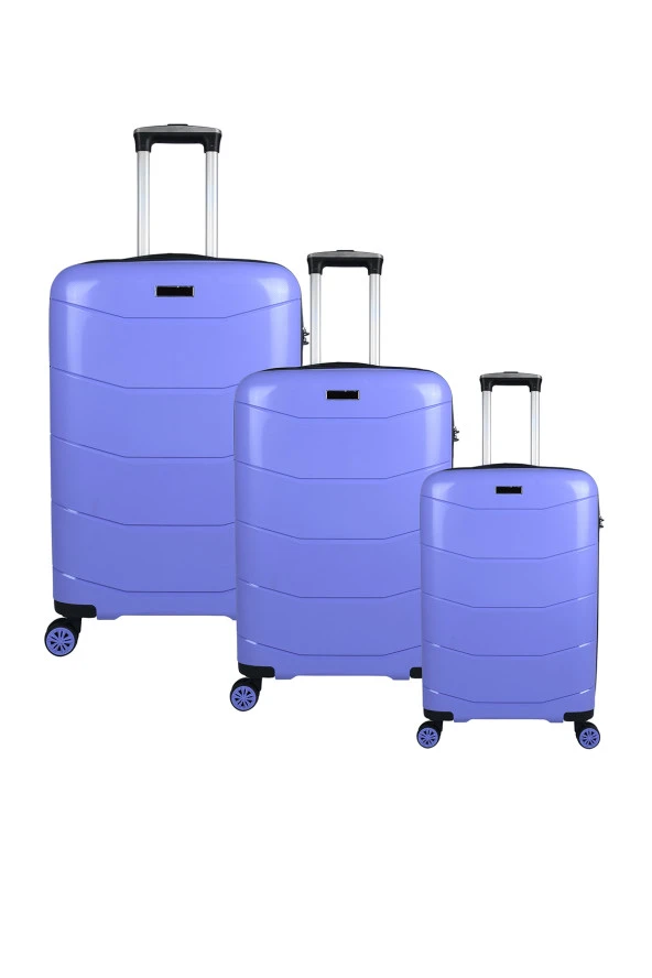 Bagacar Ultra Hafif Kırılmaz Silikon 3lü Set Valiz Lila+ETİKET HEDİYELİ! ürün görseli 1