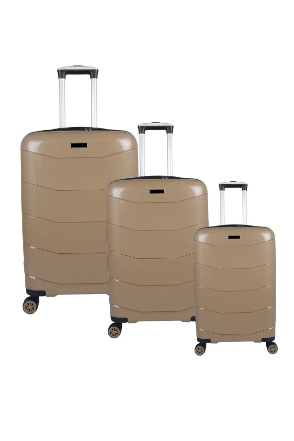 Bagacar Ultra Hafif Silikon 3lü Set Valiz Kahve+ETİKET HEDİYELİ! ürün görseli 1