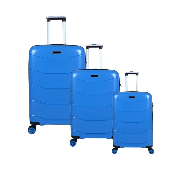 Bagacar Ultra Hafif Kırılmaz Silikon 3lü Set Valiz Mavi+ETİKET HEDİYELİ! ürün görseli 1