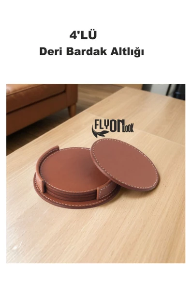 Deri Bardak Altlığı 4 Adet Bardak Altlığı Yuvarlak Tasarım Ofiste Evde Masanızı Tamamlayıcı Bardak ürün görseli 1