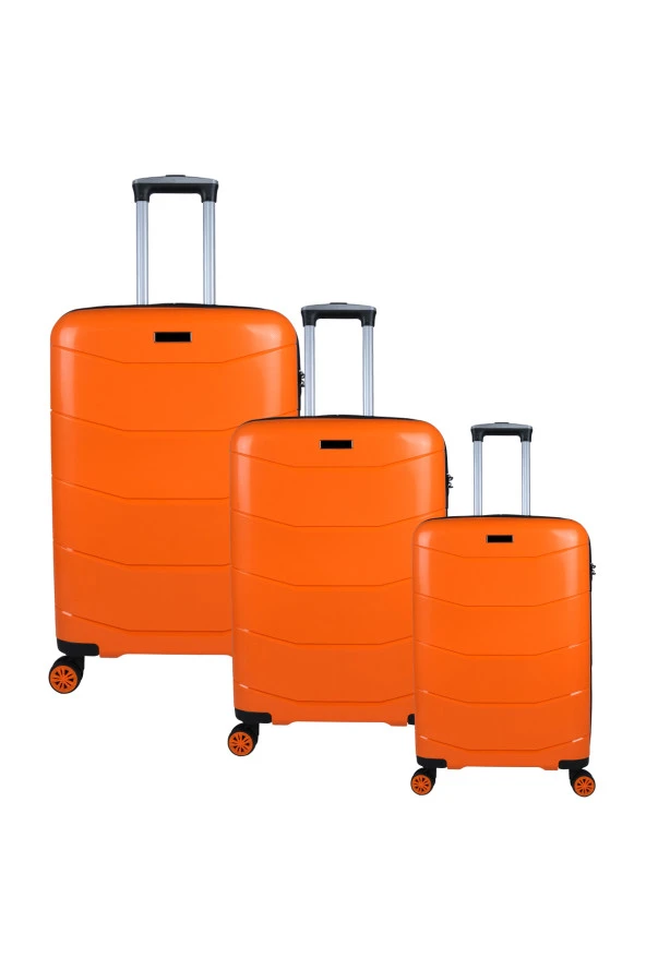 Bagacar Ultra Hafif Kırılmaz Silikon 3lü Set Valiz Turuncu+ETİKET HEDİYELİ! ürün görseli 1