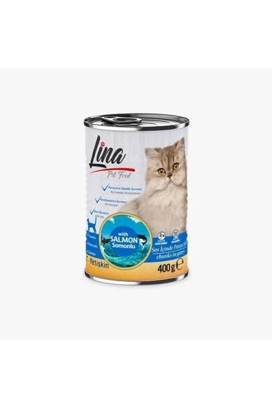Lina Kedi Somonlu Konserve Maması balıklı kedi yaş maması 400 gr ürün görseli 1