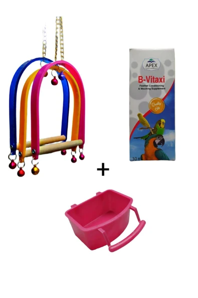 KorPet Kuş besleme Seti Salıncak + B- Vitamini + kuş yemliği ürün görseli 1