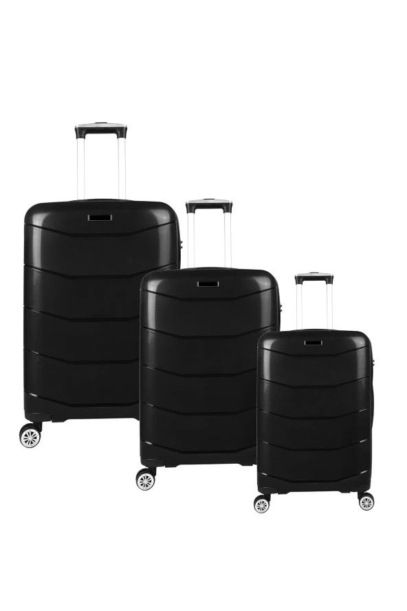 Bagacar Ultra Hafif Kırılmaz Silikon 3lü Set Valiz Siyah+ETİKET HEDİYELİ! ürün görseli 1
