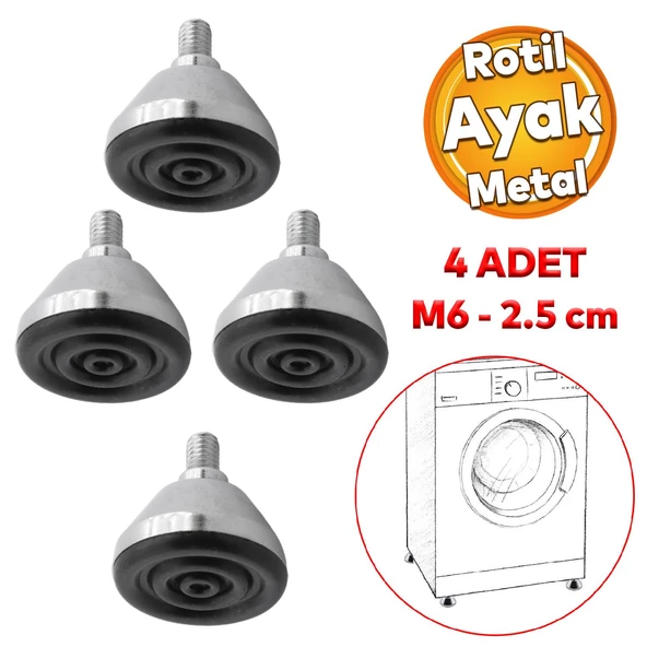 Beyaz Eşya Raf Mobilya Bingo Rotil Ayakları M6 Civatalı 6 Mm Metal Profil Ayağı 2.5 Cm (4 ADET) ürün görseli 1