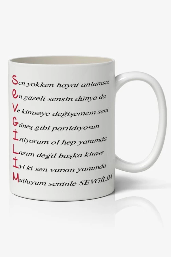 Sevgilim Akrostiş Şiirli Kupa Sevgililer Günü Baskılı Kupa Bardak Kahve Kupa Bardak ürün görseli 1