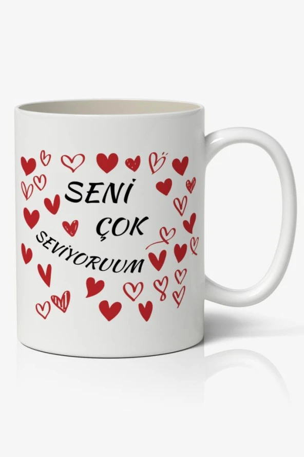 Seni Çok Seviyorum Kalp Tasarımlı Kupa Bardak Baskılı Kahve Kupa Bardak ürün görseli 1