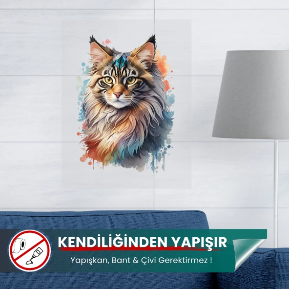 Renkli Kedi Posteri, Premium Baskı Poster, Statik Akıllı Kağıt, Kedili Poster (Yapay Zeka Tasarım) ürün görseli 1