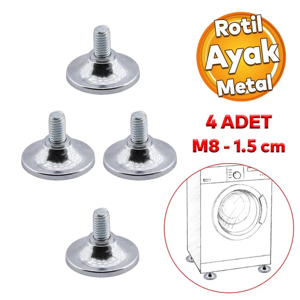 Beyaz Eşya Raf Mobilya Bingo Rotil Ayakları M8 Civatalı 8 Mm Metal Profil Ayağı 1.5 Cm (4 ADET) ürün görseli 1