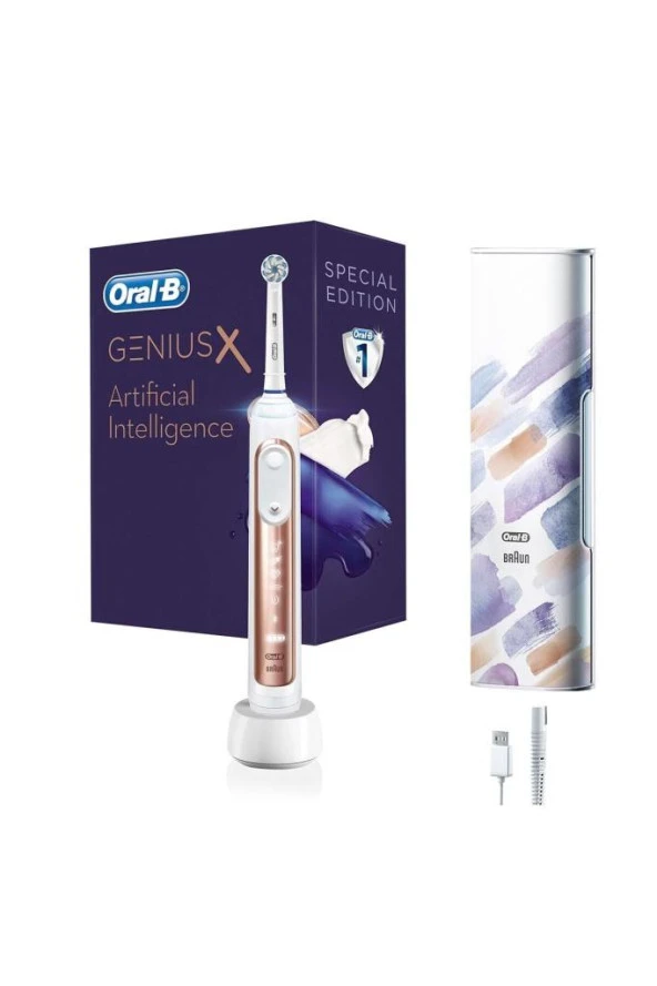 Oral-B Genius X AI Art of Brushing RoseGold Şarj Edilebilir Diş Fırçası Seyahat Kabı 456432 (4210201295594) ürün görseli 1