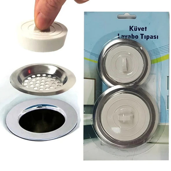 Lavabo Süzgeç Küvet Jakuzi Duşakabin Eviye Tıpası Süzgeçli 2 Adetli Set Lavabo Tıkacı Gider  Tıpası ürün görseli 1